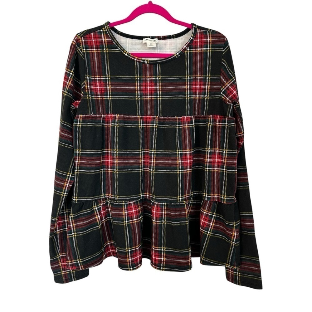 J. Crew Crewcuts Girls Tartan Knit Tiered Top Long Sleeve Scoop Neck Sz 12 GUC